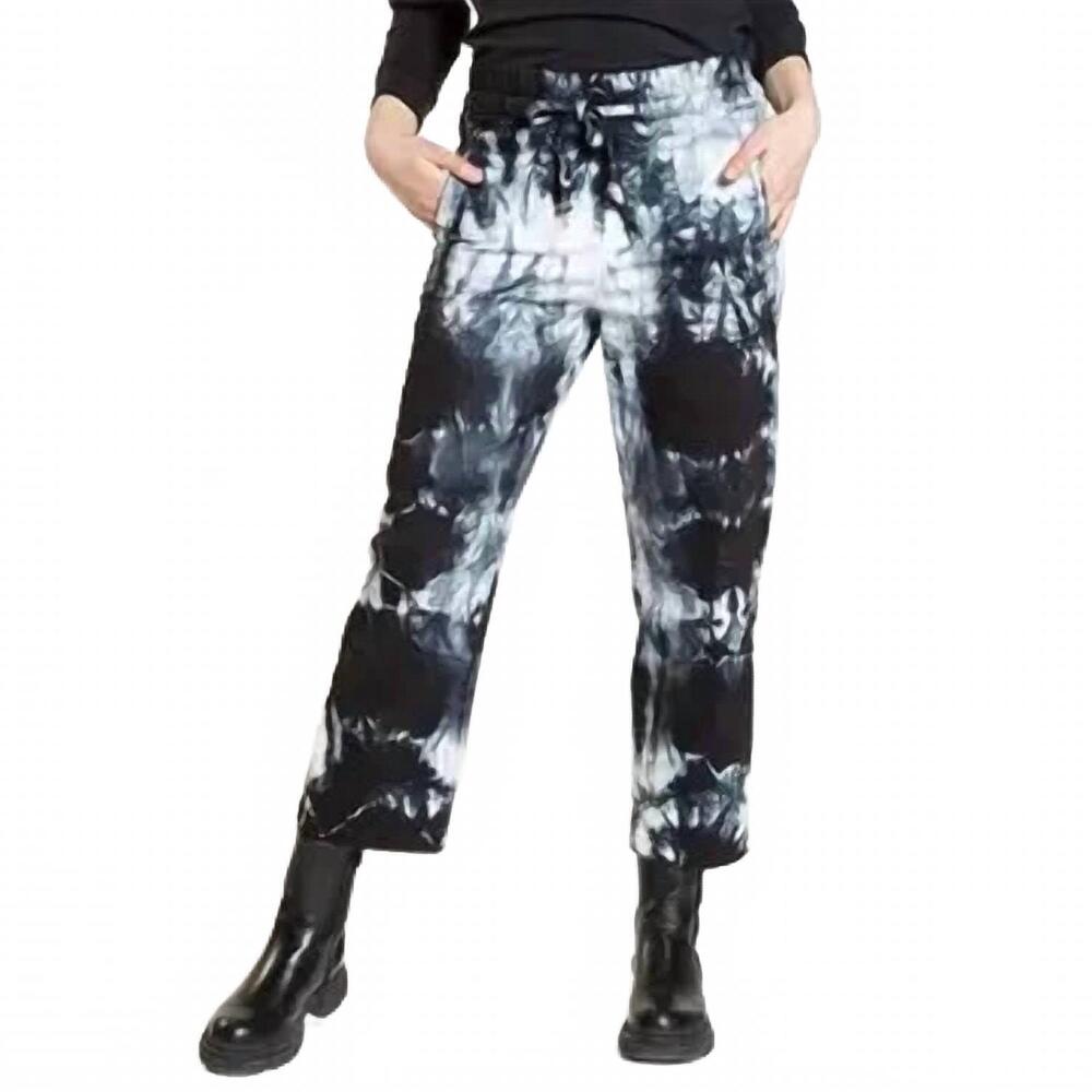 NEW BACI & AMICI women's cotton elastic waist tie-dye drawstring pant in black